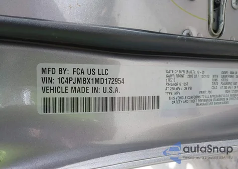 2021 Jeep Cherokee Trailhawk 4X4 z USA, uszkodzony, nr VIN 1C4PJMBX1MD172954